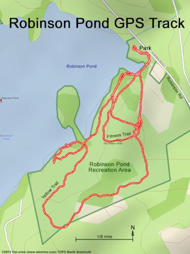 GPS track in August at Robinson Pond in southern NH