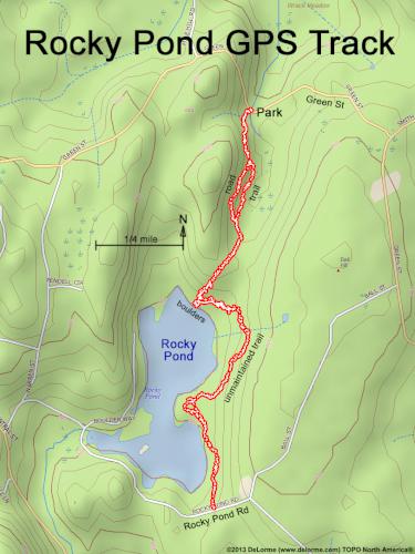 GPS track in May at Rocky Pond near Boylston, MA