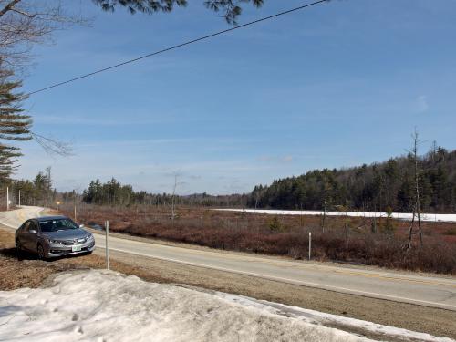 roadside parking in April to bushwhack Rollstone Mountain in southwestern New Hampshire