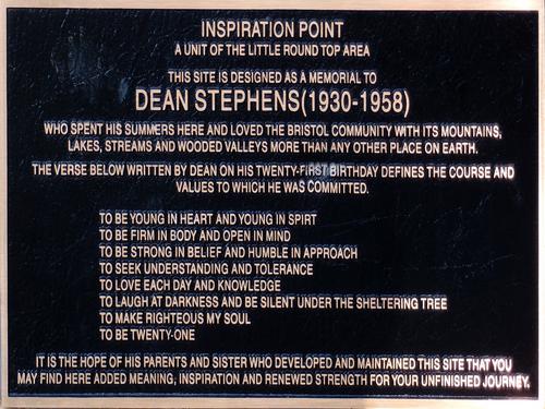 memorial plaque on the summit of Little Round Top near Newfound Lake in New Hampshire