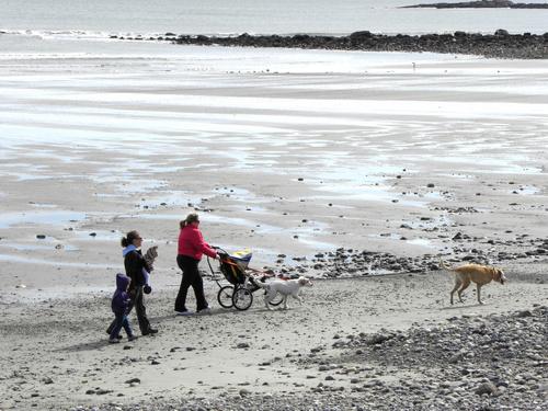 winter strollers on Sawyers Beach at Rye in New Hampshire