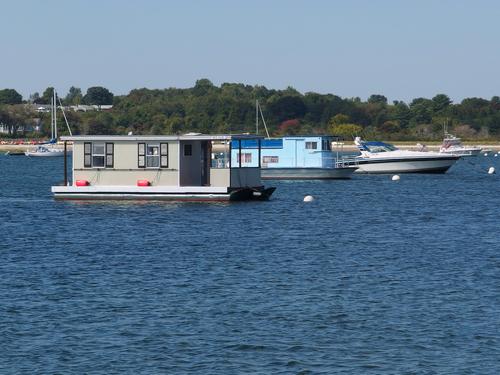 boats anchored in September at Sandy Point near Plum Island in northeastern Massachusetts