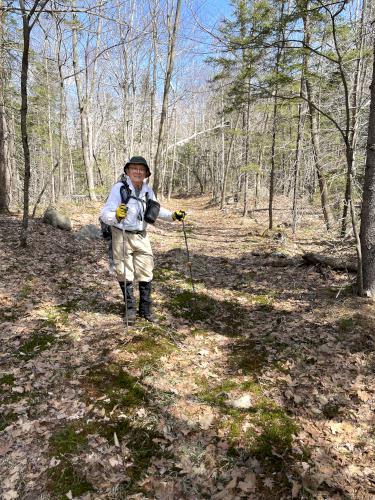 snowmobile trail in April at Sawyer Hill in southern New Hampshire