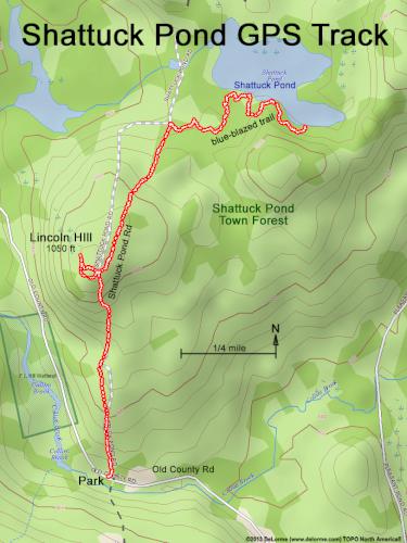 GPS track in April at Shattuck Pond in southern NH