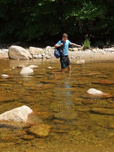 Ryzek crossing Mad River on the way back from Shell Cascade in New Hampshire