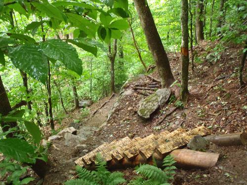 stairs and stones on the trail to Shrewsbury Peak in Vermont