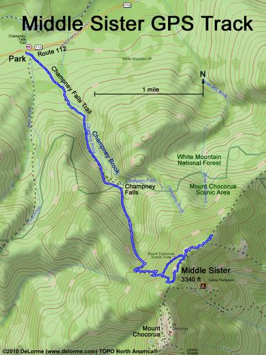 GPS track to Middle Sister Mountain in New Hampshire