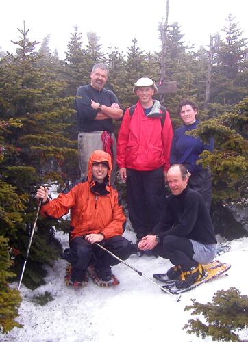 hikers in the fog on Spaulding Mountain in Maine