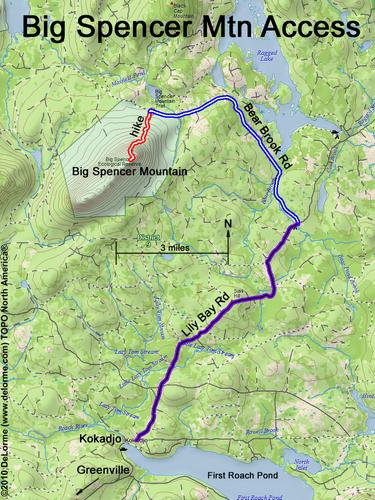 GPS track of access road drive to Big Spencer Mountain in Maine