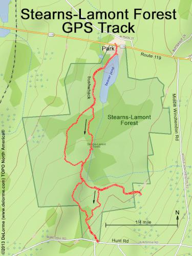 GPS track at Stearns-Lamont Forest near Rindge in southern New Hampshire