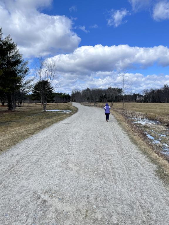 hike start in March on Stevens Rail Trail near Hopkinton in southern New Hampshire