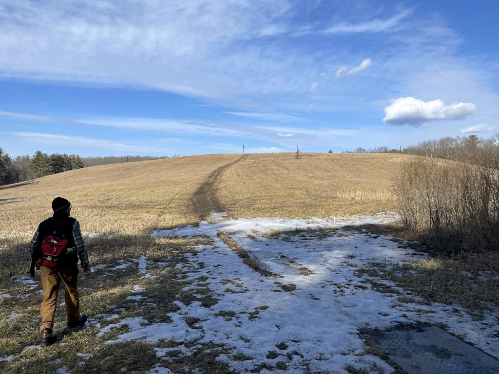 Dick heads up Bluebird Hill in February near Stone Arch Bridge near Westford in northeast MA