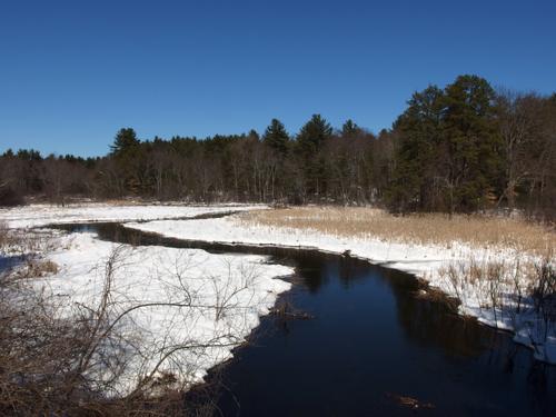 marsh view from a hiker footbridge at Sudbury Memorial Forest in eastern Massachusetts