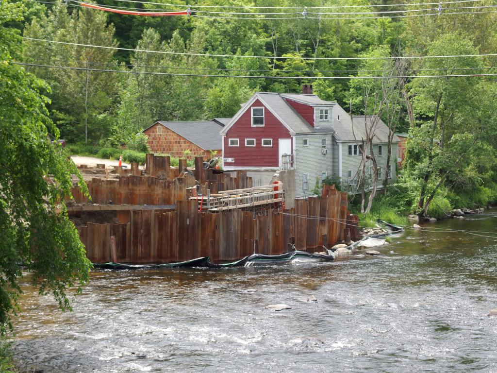 road-bridge construction beside the Sugar River Rail Trail near Newport New Hampshire