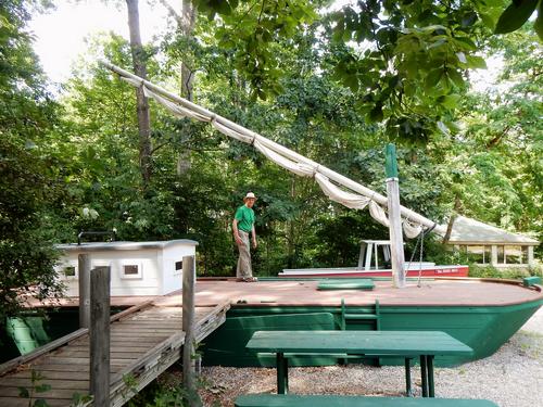 Fred on the playboat at Great Bay NERR Discovery Center near the Sweet Trail in southeastern New Hampshire