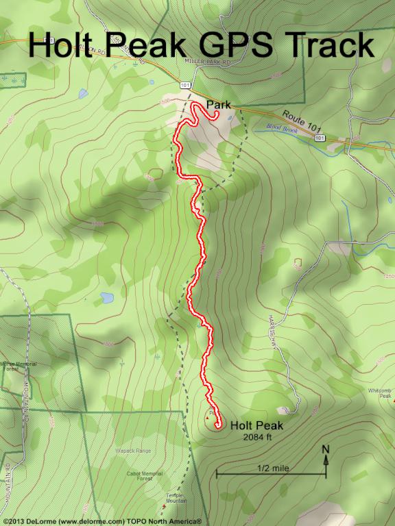 GPS track to Holt Peak on Temple Mountain in southern New Hampshire