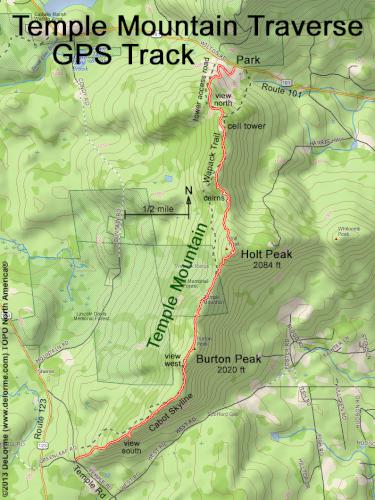 GPS track traversing Temple Mountain in southern New Hampshire