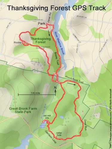 GPS track at Thanksgiving Forest near Chelmsford in northeastern Massachusetts