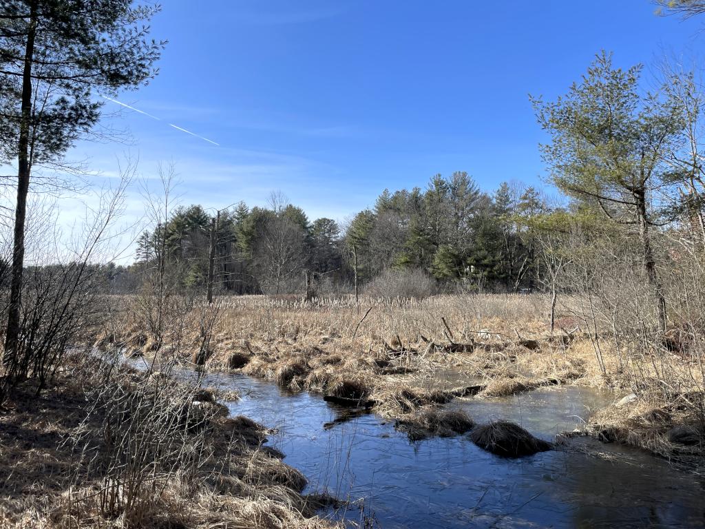 view in February down Boutwell Brook from the Tom Paul Trail at Westford in northeast MA