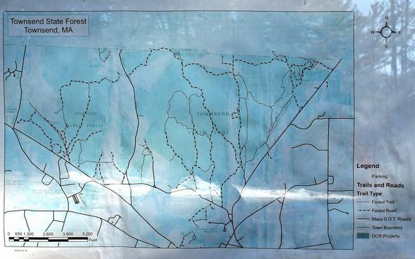 trailhead kiosk map of Townsend State Forest in northeast Massachusetts