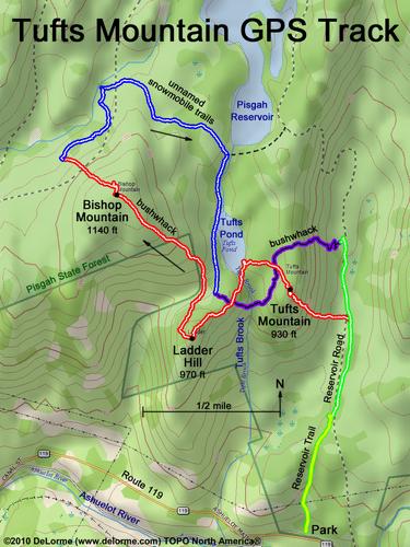 GPS track to Tufts Mountain in New Hampshire