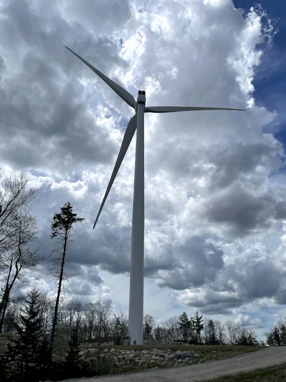 wind turbine in May at Tuttle Hill in southwestern New Hampshire