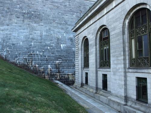 base building and back side of the huge dam at Wachusett Reservoir in northeastern Massachusetts