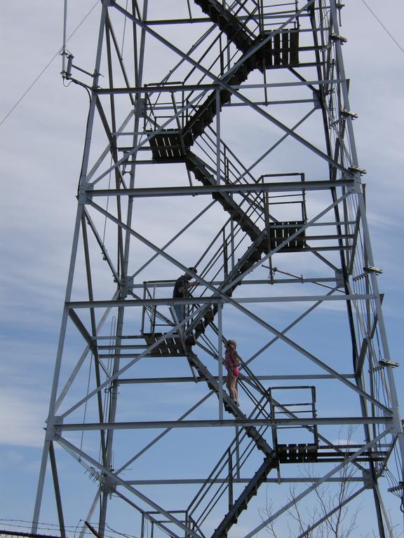 Jim and Maggie part way up the old fire tower on Wachusett Mountain in Massachusetts