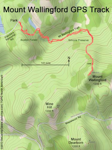 GPS track to Mount Wallingford near Weare in southern New Hampshire