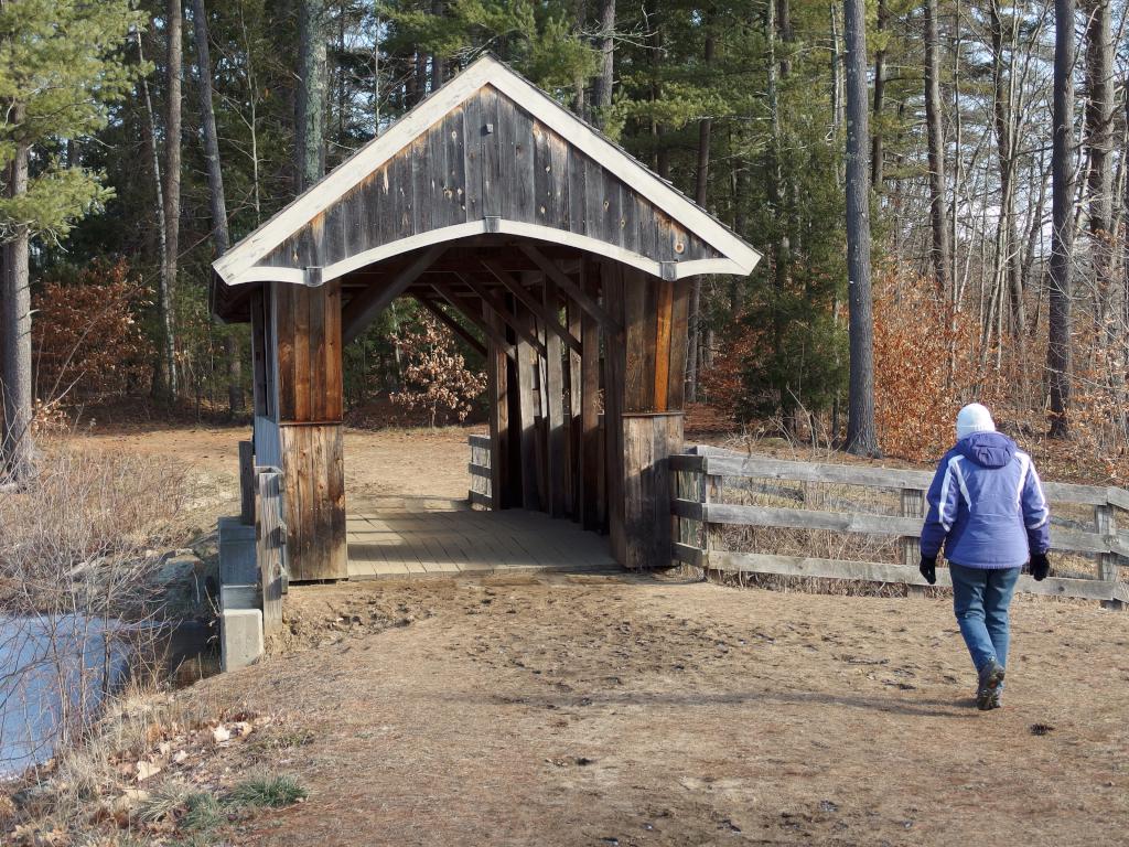 reconstructed bridge in January at Wason Pond near Chester in southern New Hampshire