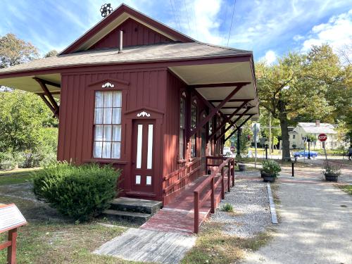 restored railroad station in October at Wayland Rail Trail near Wayland in eastern MA