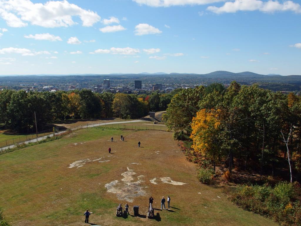 view west from atop Weston Observatory of downtown Manchester, New Hampshire