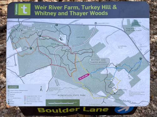 junction trail map in March at Whitney and Thayer Woods in eastern Massachusetts