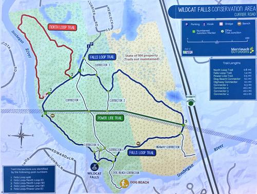 official trail map at Wildcat Falls near Merrimack in southern New Hampshire