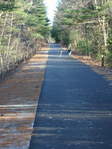 dog and owner on the Windham Rail Trail in New Hampshire