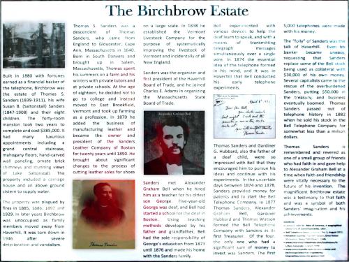 on-site poster describing Birchbrow Estate at Winnekenni Park in northeastern Massachusetts