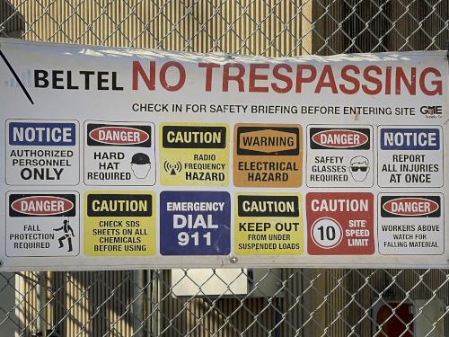 rules signs in February at the antenna enclosure atop Wood Hill in northeast MA