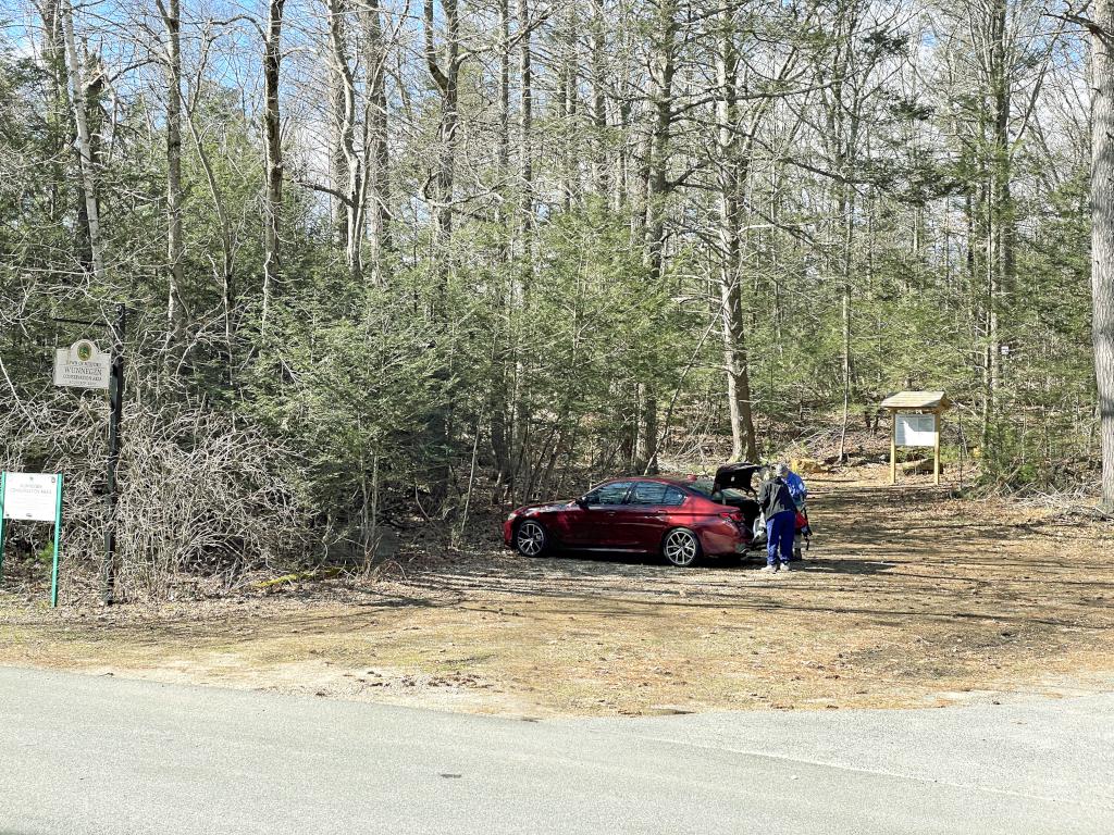 parking in March at Wunnegen Conservation Area in northeast MA