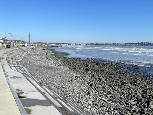 view in March toward the water at York Beach in southern coastal Maine