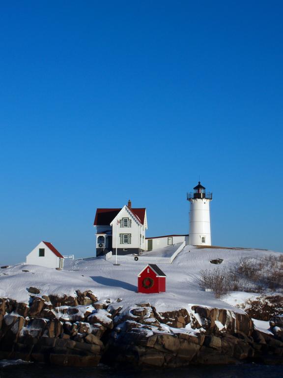 Nubble Light in January at Cape Neddick near York Beach in southern coastal Maine