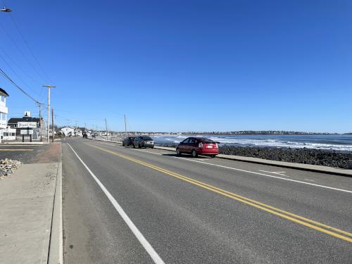 parking in March at York Beach in southern coastal Maine