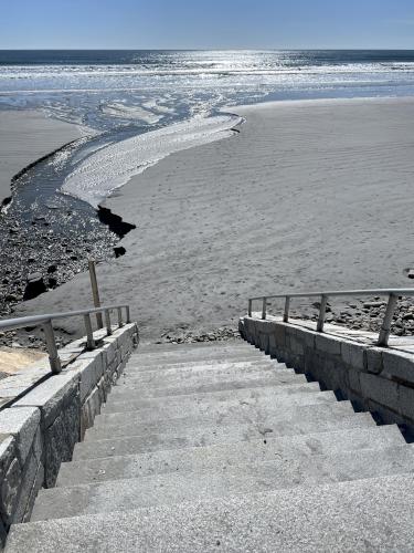 stairway in March at York Beach in southern coastal Maine