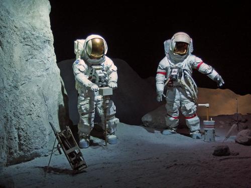 life-size display of men on the moon at Space Center Houston in Texas