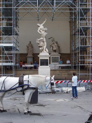 a scene of unexpected contrasts at Florence, Italy