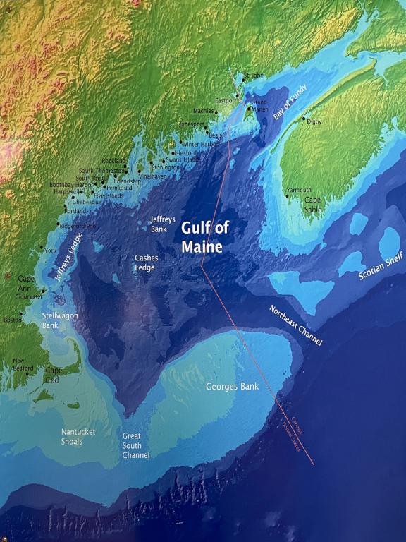 coastal map at the Maine Maritime Museum in Bath ME