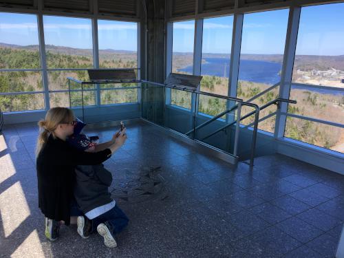 view from the observation deck at Penobscot Narrows Bridge on the coast of Maine