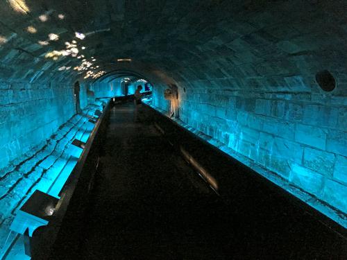 sewer walkway in the Pointe-a-Calliere Montreal Archealogy and History Complex at Montreal, Canada