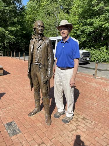 Fred and statue in May at Monticello in Virginia