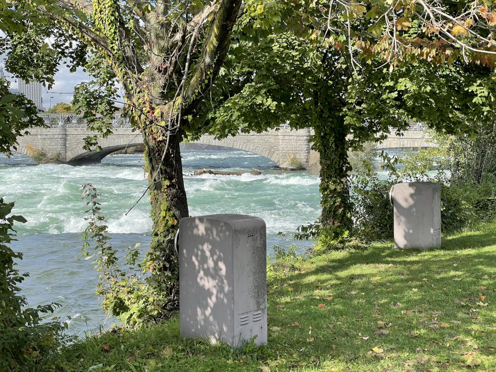 river-shore lights in October at Niagara Falls in New York