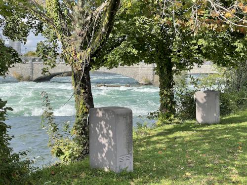 river-shore lights in October at Niagara Falls in New York